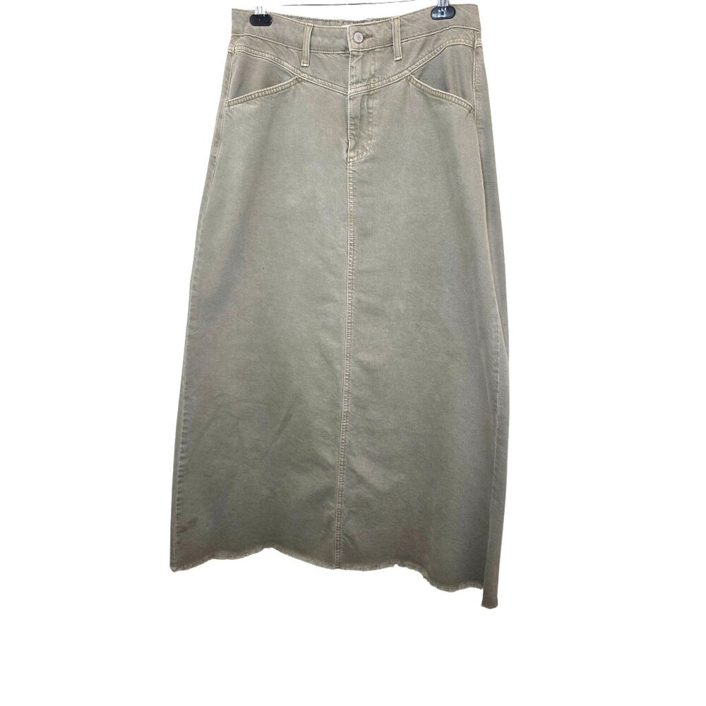 We The Free Women's Denim Maxi Skirt Size 12 festival Sunday Green Raw Hem